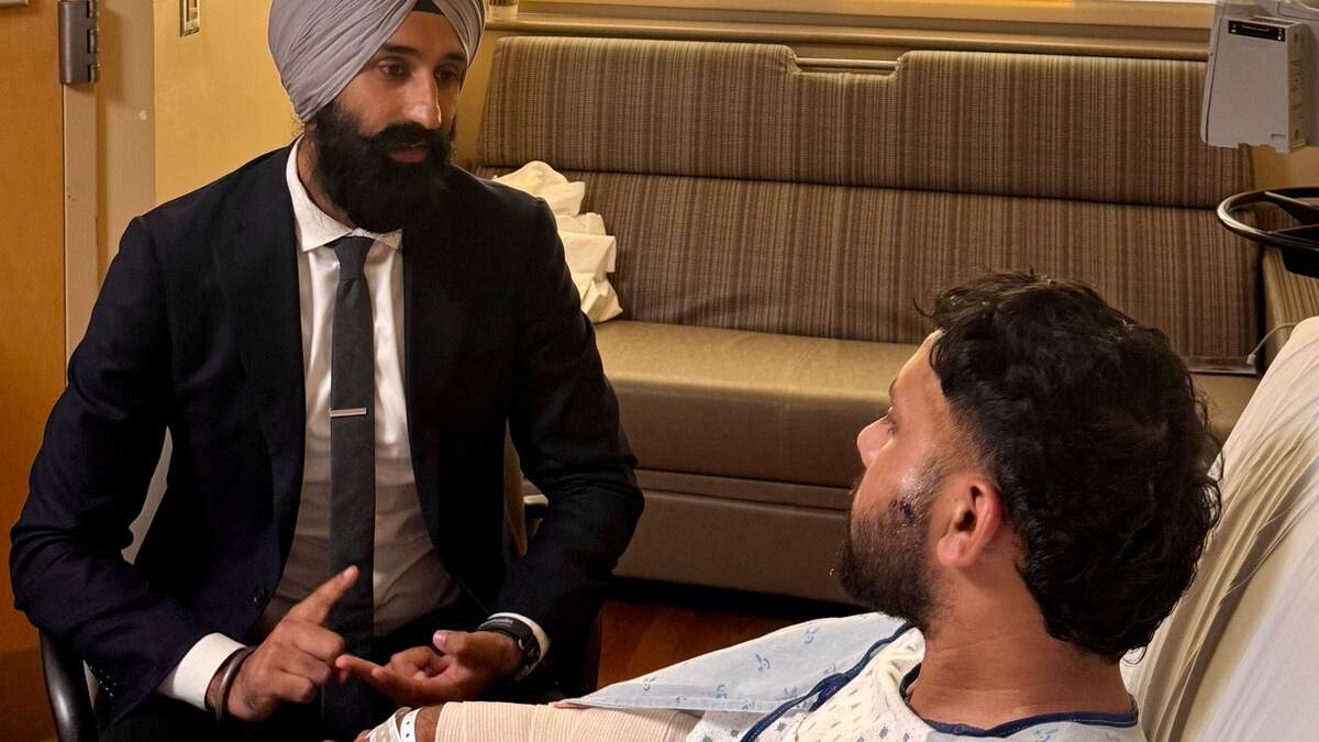 Jasjit Singh Dhanoa, Jakara Movement director of legal services, talks with a Sacramento truck driver who was attacked in Wyoming on Sunday, Sept. 13, 2026. Jasjit Singh Dhanoa, Jakara Movement director of legal services, talks with a Sacramento truck driver who was attacked in Wyoming on Sunday, Sept. 13, 2026.